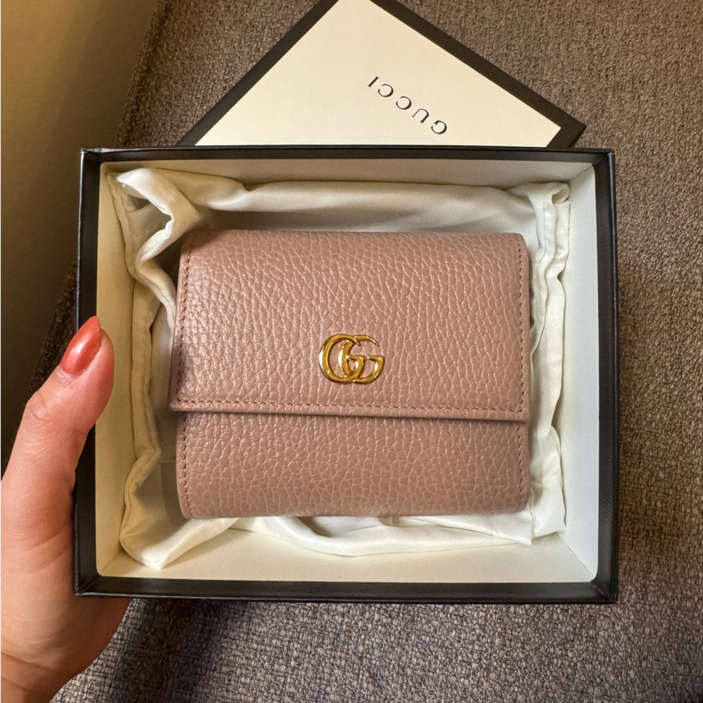 Dusty Pink Gucci GG Marmont Leather Wallet w/ Box